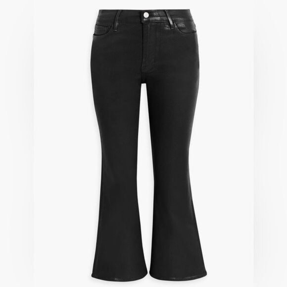 New FRAME Le Crop Flare cropped coated high-rise flared jeans in Black Size 31 - Picture 4 of 15